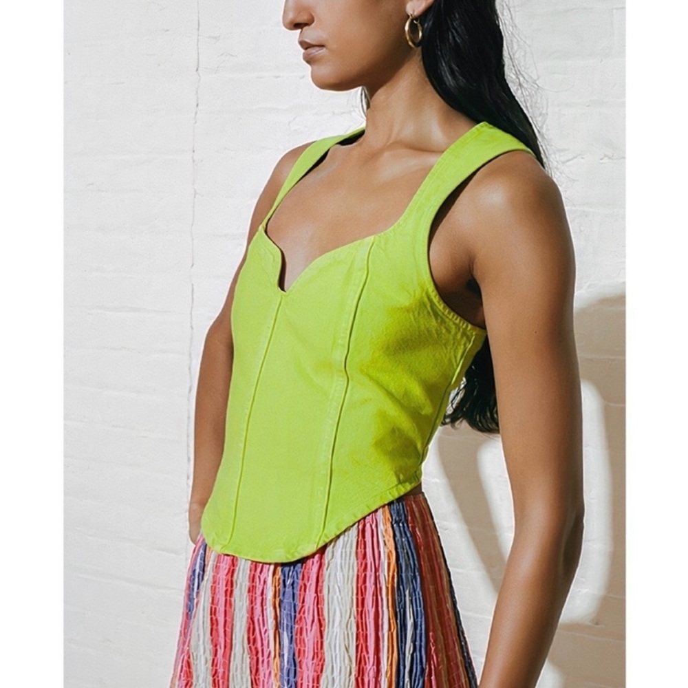 Mara Hoffman Cropped Corset Milla Denim Top Neon Green Women’s Size 0 - Picture 4 of 12